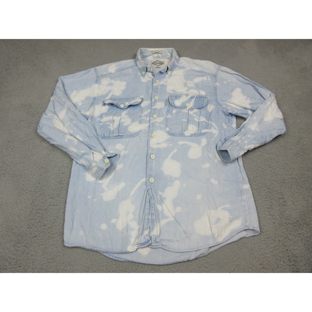 Vintage Levis Denim Shirt Mens S Blue Bleach Dye Button Front Casual Light Wash